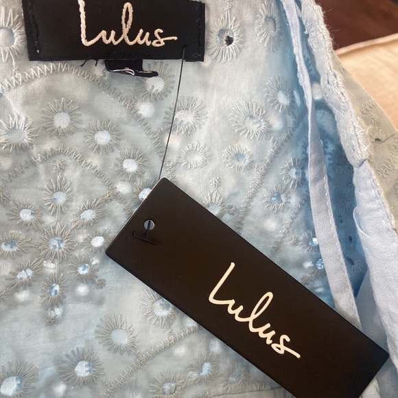 Lulus Modern Romantic Light Blue Eyelet Lace Mini Dress Small NWT - Picture 6 of 6